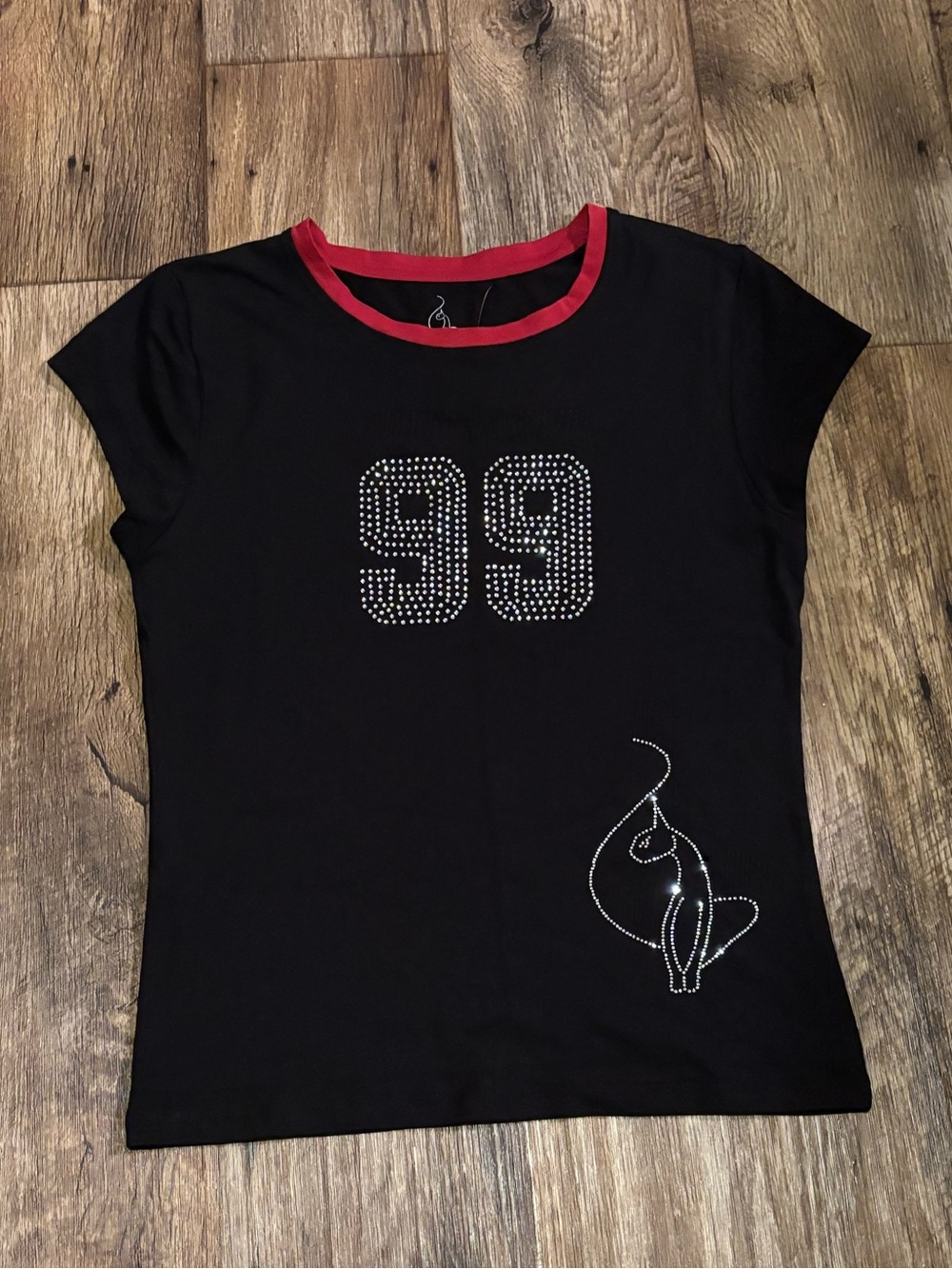 NWT Baby Phat Black/ Red Rhinestone Fitted T-Shirt Size Large